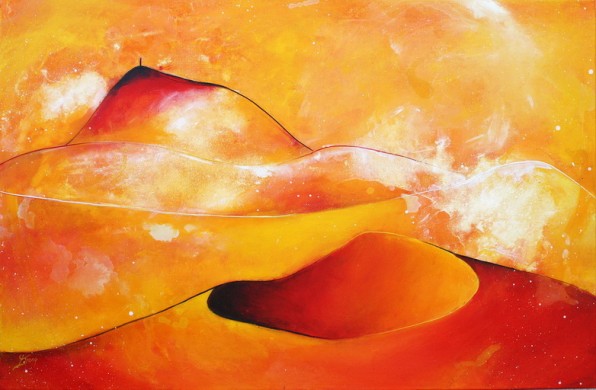 Art Paysage : Peinture sur toile des volcans Puy Pariou et Puy de Dome dans la chaine des puys