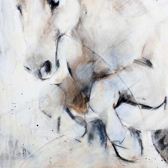 Art chevaux : Peinture sur toile d'un cheval sautant une barre de CSO