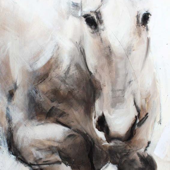 Art chevaux : Peinture sur toile d'un cheval sautant une barre de CSO lors d'un concours