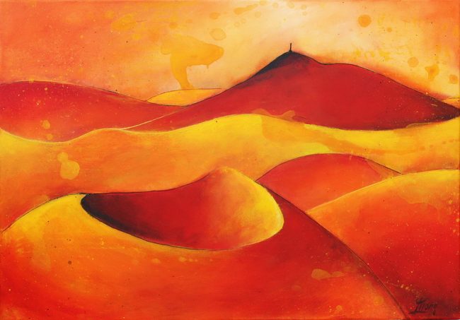 Art Paysage : Peinture sur toile des volcans Puy Pariou et Puy de Dome dans la chaine des puys