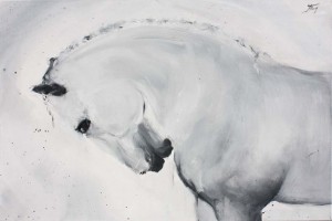Art horses : Painting on canvas of a camarguais horse at dressage