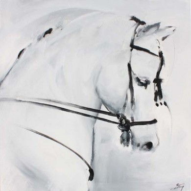 Art chevaux : Peinture sur toile d' un magnifique cheval de dressage andalou