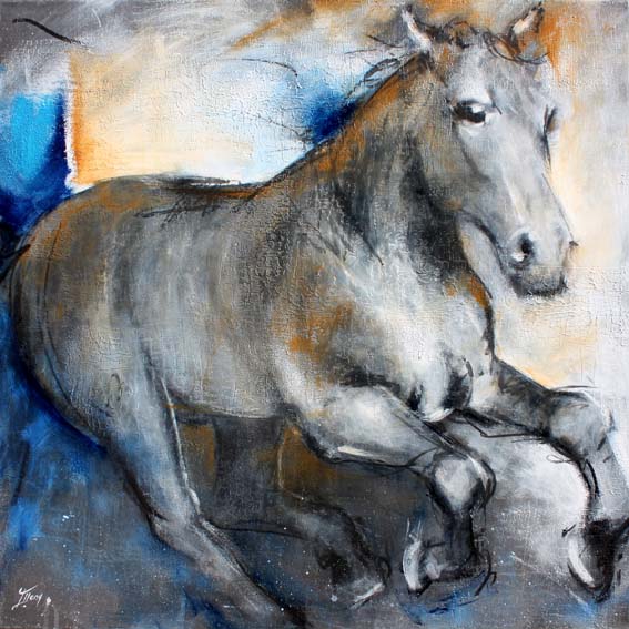 Art chevaux : Peinture sur toile d' un cheval au galop