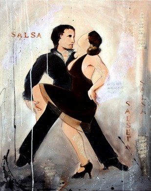 Art danse : Peinture sur toile d'un couple de danseurs de salsa
