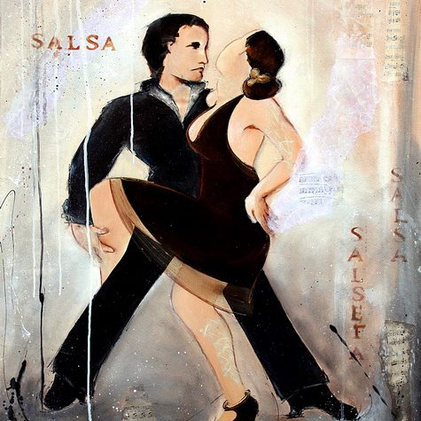 Art danse : Peinture sur toile d'un couple de danseurs de salsa