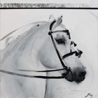 Art chevaux : Peinture sur toile d' un magnifique cheval de dressage andalou