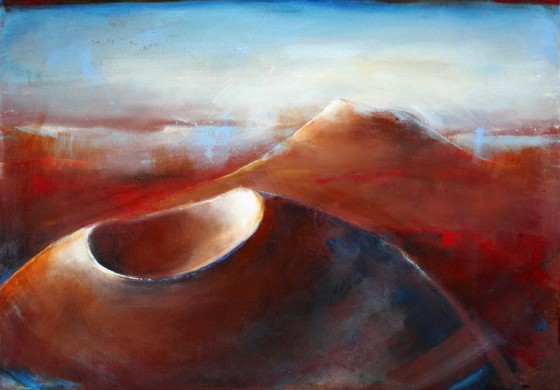 Tableau Art Paysage : Peinture sur toile des volcans Puy Pariou et Puy de Dome dans la chaine des puys en auvergne prés de Clermont Ferrand dans le massif central