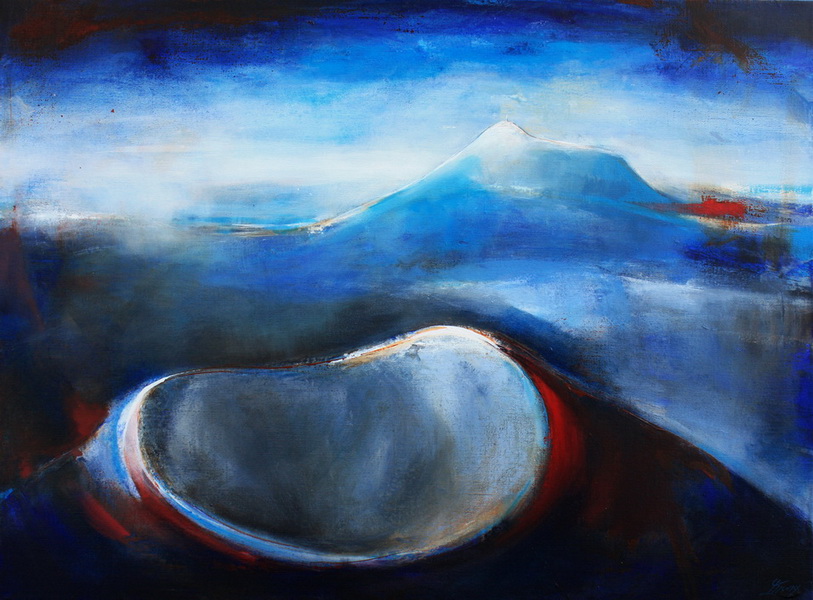 Art Paysage : Peinture sur toile des volcans Puy Pariou et Puy de Dome dans la chaine des puys en auvergne prés de Clermont Ferrand