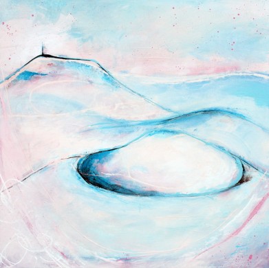 Tableau Art Paysage : Peinture sur toile des volcans de la chaîne des puys avec le Puy Pariou et Puy de Dome en auvergne prés de Clermont Ferrand dans le massif central en hiver