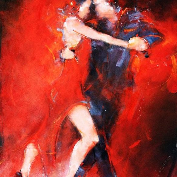 Art painting dance tango : Painting on canvas framed of a couple of dancers sensually dancing an Argentine tango