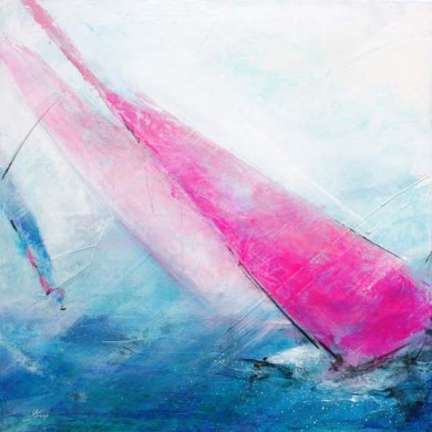 Art painting Landscape sea regatta: canvas painting of a highly contested regatta at sea by sailboats