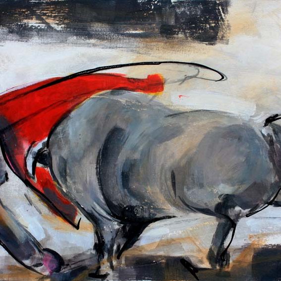 Art tableau Tauromachie : Peinture d'un torero face au taureau dans l'arène