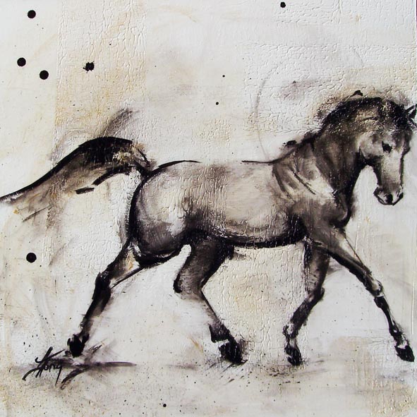 Art chevaux Pur sang arabe : Peinture sur toile des superbes allures d'un cheval au trot