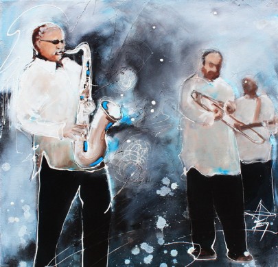 tableau Art Musique Jazz musicien : Peinture sur toile d'un groupe de musiciens de jazz lors d'un concert