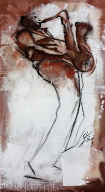 Tableau Art Musique Jazz musicien : Peinture sur toile d'une performance solo de saxophone par un musicien de JAZZ