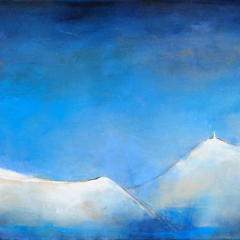 Tableau Art Paysage : Peinture sur toile des volcans de la chaîne des puys avec le Puy Pariou et Puy de Dome en Auvergne près de Clermont Ferrand sous la neige