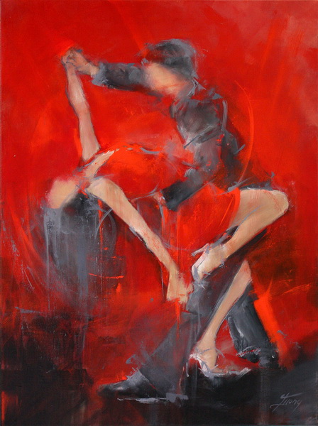 Tableau Art Danse : Peinture sur toile d'un couple dansant sensuellement le tango argentin