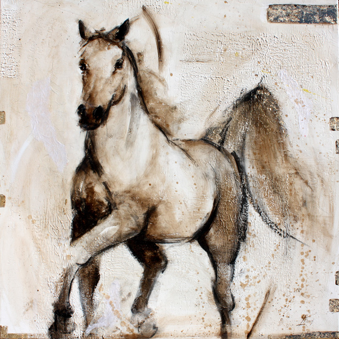 Tableau de cheval | Œuvre d'art équine | Peinture d'équitation par Lucie LLONG, artiste peintre du sport