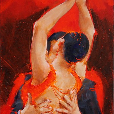 Tableau Art Danse : Painting on canvas of a Argentine tango dancers on stage