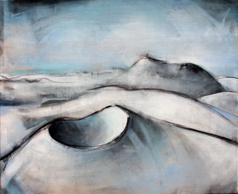 Tableau Art Paysage : Peinture sur toile des volcans de la chaîne des puys avec le Puy Pariou et Puy de Dome en auvergne prés de Clermont Ferrand dans le massif central en hiver