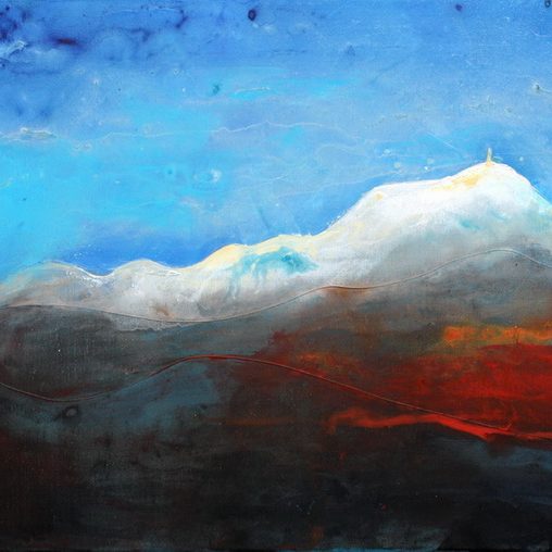 Tableau Art Paysage : Peinture sur toile des volcans de la chaîne des puys avec le Puy Pariou et Puy de Dome en Auvergne près de Clermont Ferrand sous la neige