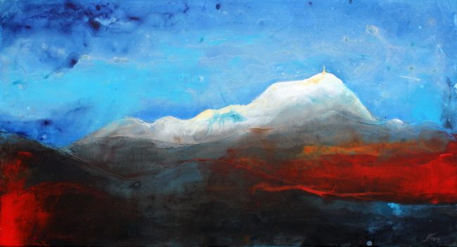 Tableau Art Paysage : Peinture sur toile des volcans de la chaîne des puys avec le Puy Pariou et Puy de Dome en Auvergne près de Clermont Ferrand sous la neige