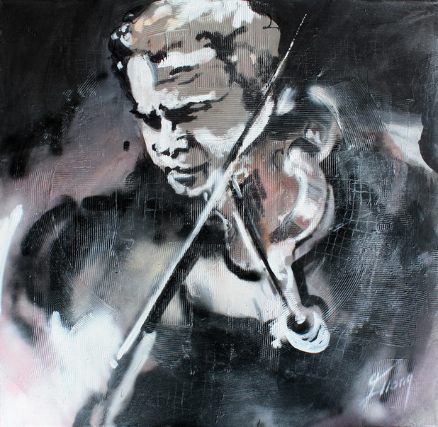 Tableau Art Musique violoniste : Peinture sur toile d'un musicien violoniste et de son violon