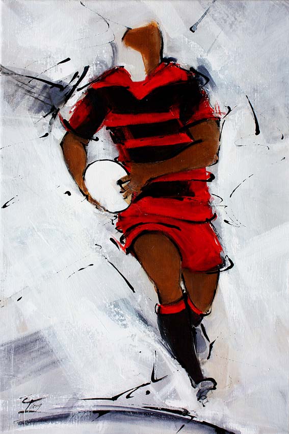 Art Rugby : L'oeuvre créée aux couleurs de L'USU (union Sportive Uselloise) à l'occasion de l'exposition de peinture sur le sport de Lucie LLONG, artiste peintre du mouvement à Ussel