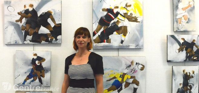 art rugby : l'article de la montagne sur lucie LLONG, artiste peintre du mouvement lors de son exposition de peinture sur le sport à Ussel