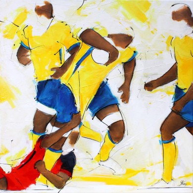 Art tableau sport rugby : peinture sur toile de la finale de TOP 14 2017 opposant le RCT (Rugby Club Toulonnais) à l'ASM Clermont Auvergne pour la conquête du bouclier de Brennus