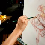 Esquisse de la peinture en mouvement sur la danse réalisée aux rencontres de Maubourguet 2017 où art et sport se côtoient par Lucie LLONG, artiste peintre du mouvement