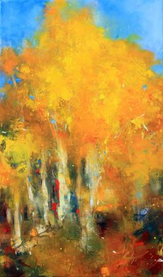 Art tableau paysage forêt : peinture à l'huile sur toile des couleurs magiques de l'automne en montagne