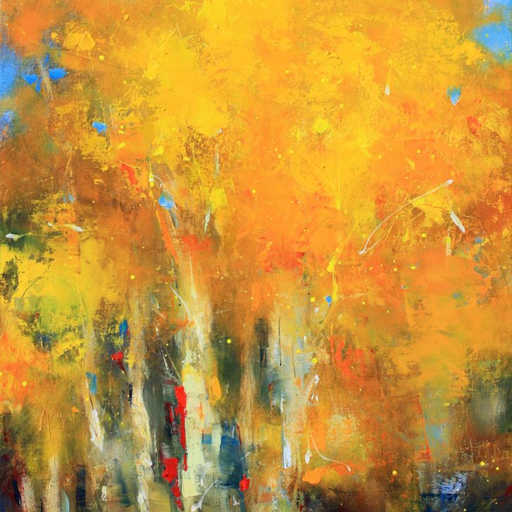 Art tableau paysage forêt : peinture à l'huile sur toile des couleurs magiques de l'automne en montagne