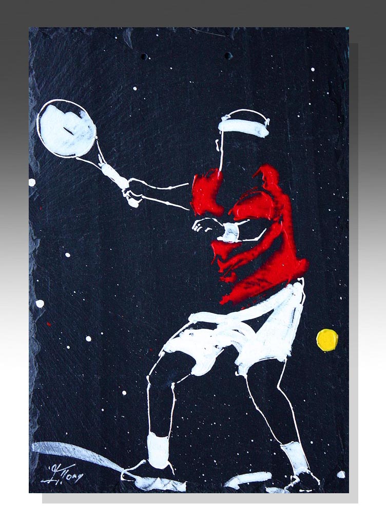 art peinture sur ardoise sport tennis federer nadal djokovic roland Garros wimbledon US open idée cadeau artistique