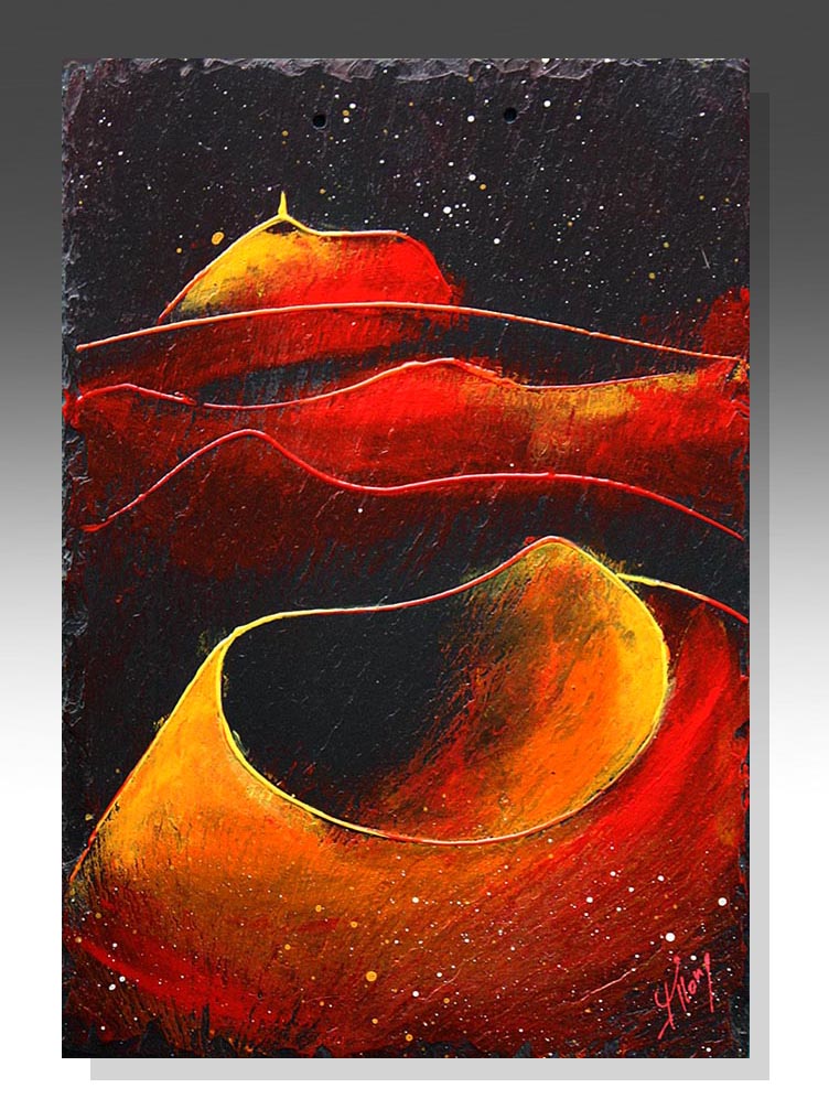 art peinture sur ardoise puy de dôme rouge volcan Puy de Come clermont ferrand idée cadeau artistique