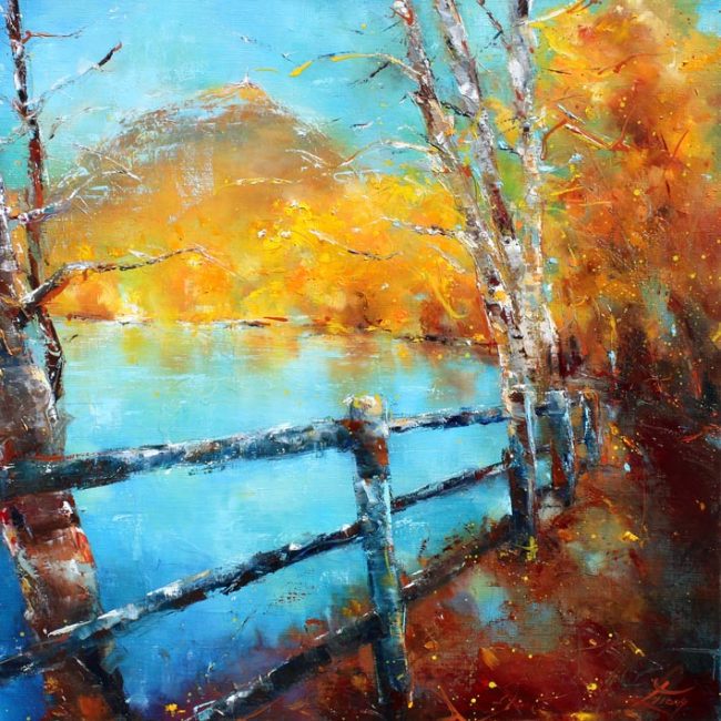 Art tableau paysage puy de dôme : peinture sur toile d'un panorama du puy de dome à l'automne