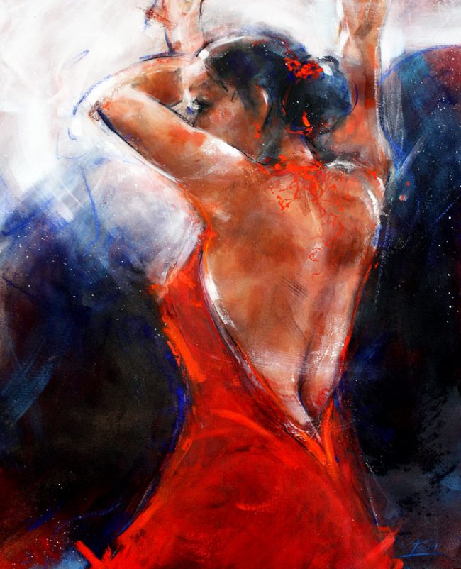 art painting sport dance: painting on canvas of a flamenco dancer