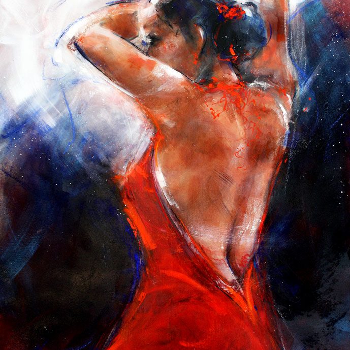 art painting sport dance: painting on canvas of a flamenco dancer