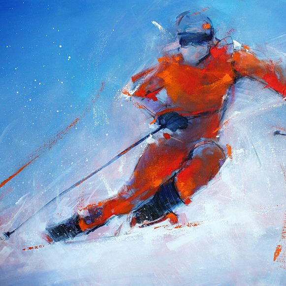 Art painting - snow sport - alpine skiing | olympic games : Painting on canvas of a skier on the slope