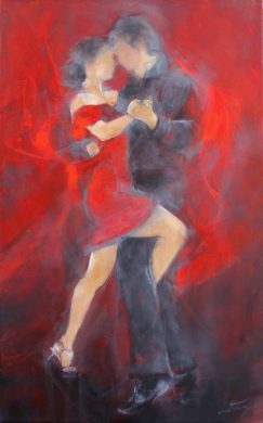 Art tableau sport danse tango : Peinture sur toile d'un couple de danseurs de tango argentin