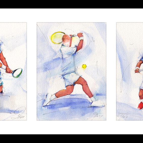 art peinture aquarelle sport tennis : la belle victoire de la France emmenée par Jo-wilfried Tsonga, Richard Gasquet, Pierre Hugues Herbert et Lucas Pouille en finale de la coupe Davis 2017 de tennis