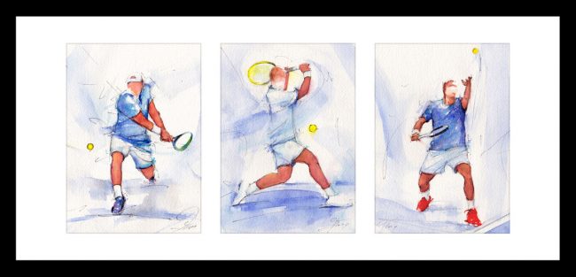 art painting watercolor sport tennis: the beautiful victory in the final of the Davis Cup of tennis