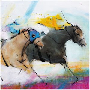 art painting canvas sport horse riding horse racing: the finish for two race horses at the Prix de l'Arc de Triomphe