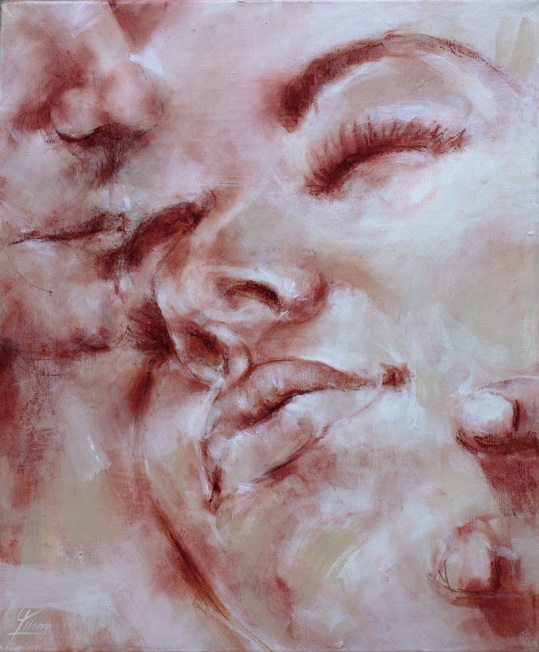 Art love passion painting canvas : trust and sensuality for this kissing couple 