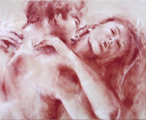 Love art painting on canvas : passion for a sensual couple kissing