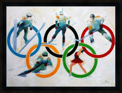 art_peinture_sport_ski_patinage_hockey_Jeux_olympiques_winter olympics_tableau_encadré