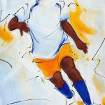 Art tableau sport collectif football : peinture sur toile d'un joueur de foot