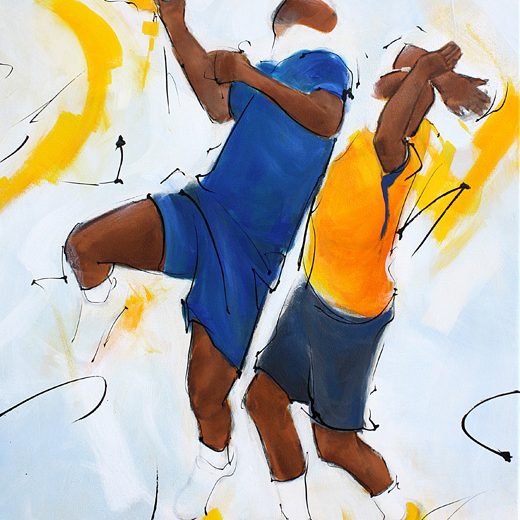 Art painting team sport handball : painting on canvas of a handball player of the experts of the french team