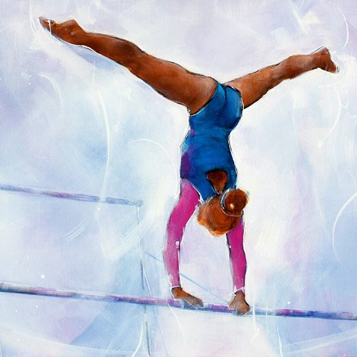 Art tableau sport gymnastique barres asymétriques : peinture sur toile d'une gymnaste