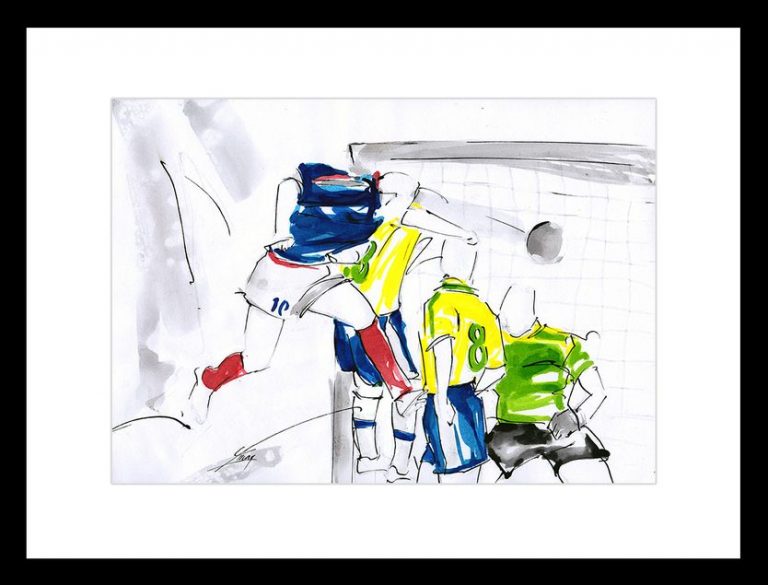 art_peinture_encre_tableau_sport_collectif_football_zidane_france_brésil
